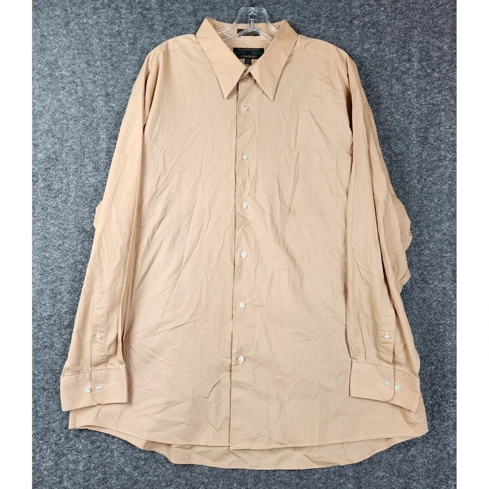 Alexander Julian‎ Colours Button Down Shirt Mens 2XL Tan Cotton Blend Poplin
